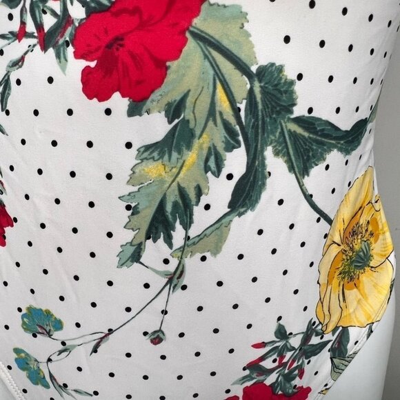 Unbranded Polka Dot Plunging Neckline Ruffle Floral Swimsuit - Picture 2 of 4